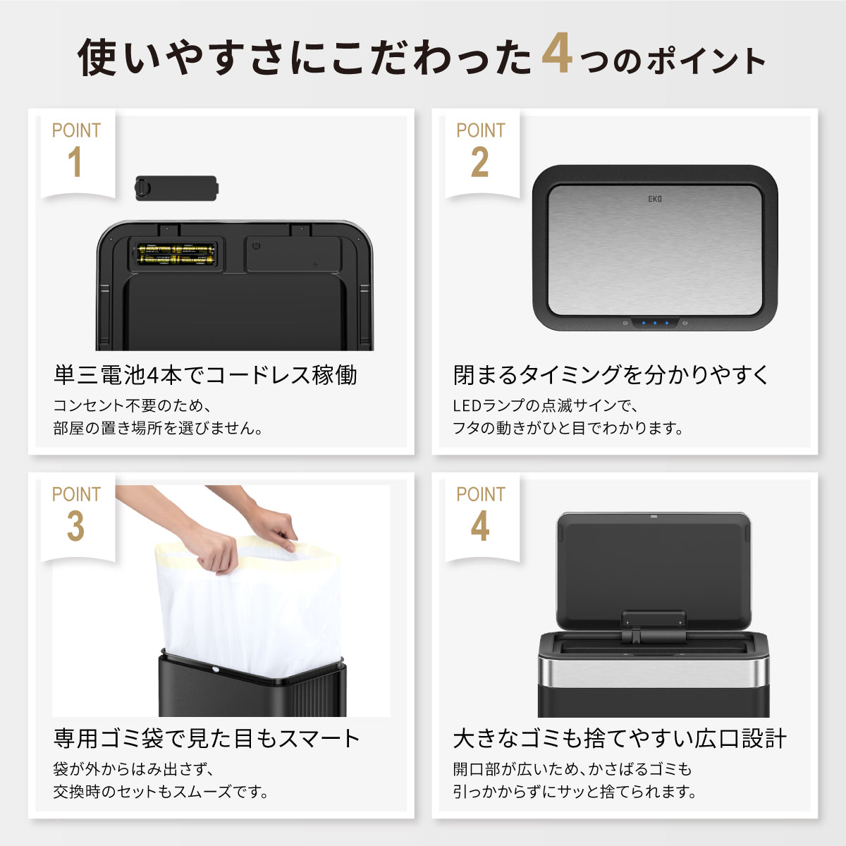 エコノヴァ レジン センサービン 50L 折りたたみ式 自動開閉ゴミ箱 EK6578